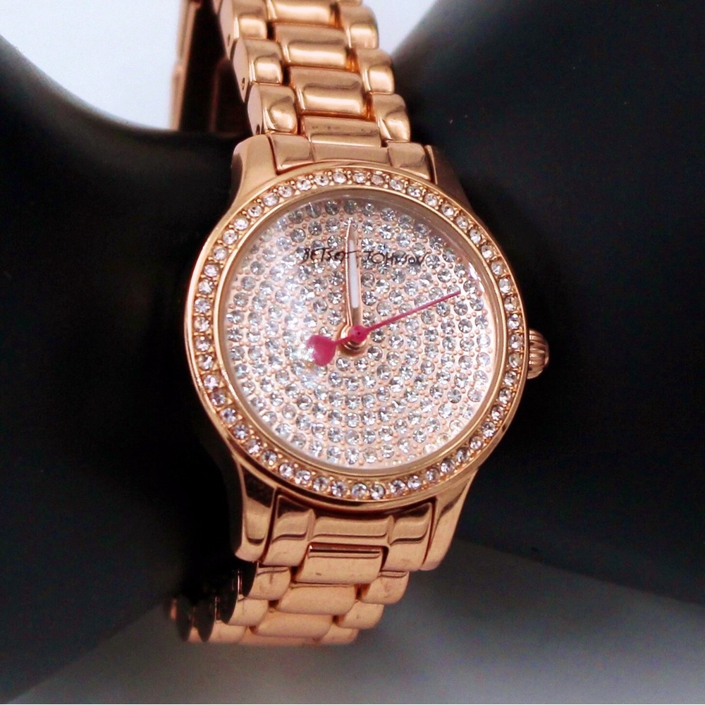 Betsey Johnson Rose Gold-Plated Watch with Clear Crystal Dial and Bezel (RUNS!)